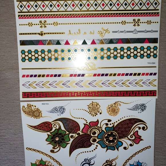 3 sheets Golden Silver Temporary Tattoo - Picture 3 of 15